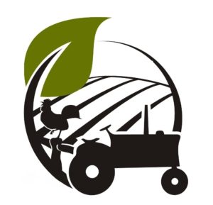 NC Farm School logo. A stylized tractor, rooster and field in a logo format.