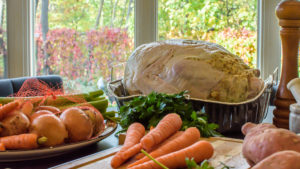 turkey with herbs on counter