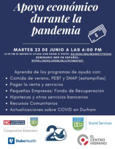 flyer para Apoyo Económico durante la Pandemia evento