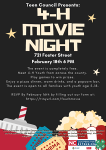Cover photo for Teen Council Presents: 4-H Family Movie Night  - Register by February 16th