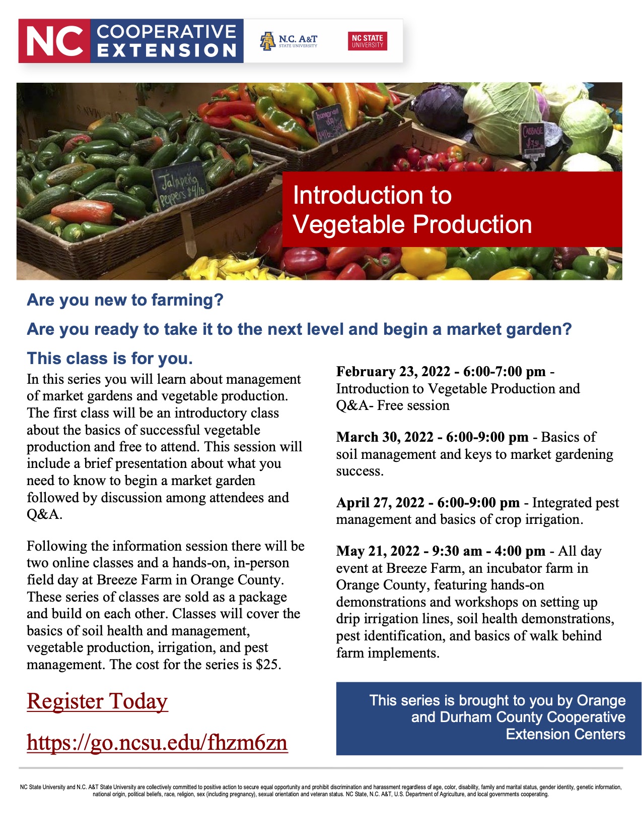 Introduction to vegetable production flyer