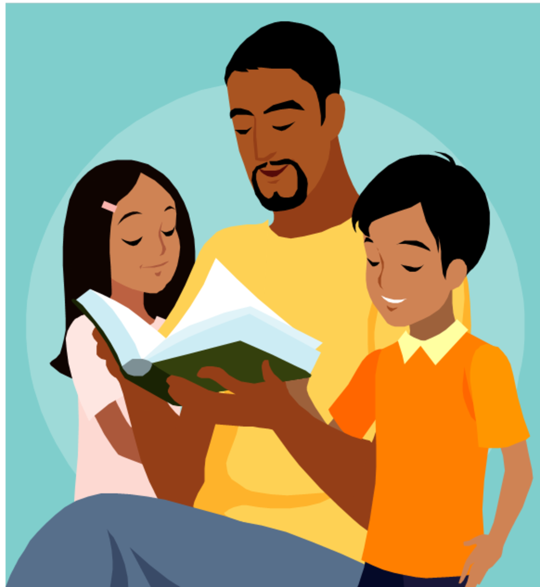 Clipart father reading to children